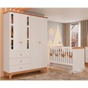 Ver mais imagens de Berço Americano Mini Cama com Guarda Roupa Infantil Antonella 4 Portas Off White Caramelo - Canaã