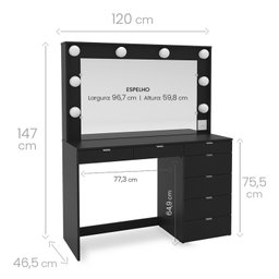 Penteadeira Camarim com Espelho 7 Gavetas e Tomada Diamante Espresso Móveis - 4