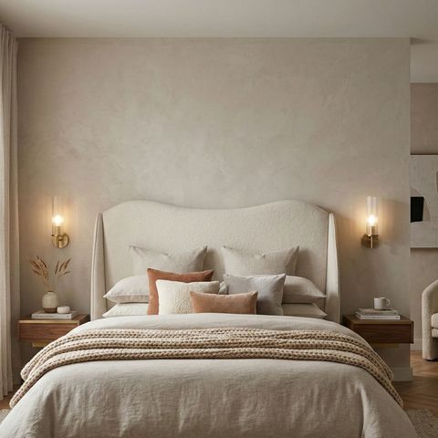 Cabeceira Cama Casal Petala 140cm Orgânica Curva Bouclê Off White - Vimont Movei8s