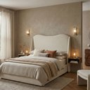 Ver imagem 2 de Cabeceira Cama Casal Petala 140cm Orgânica Curva Bouclê Off White - Vimont Movei8s