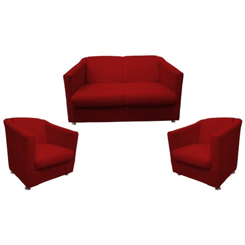 Kit Namoradeira + 2 Poltronas Decorativa Biane Suede Vermelho Pés Cromado Mz Decor
