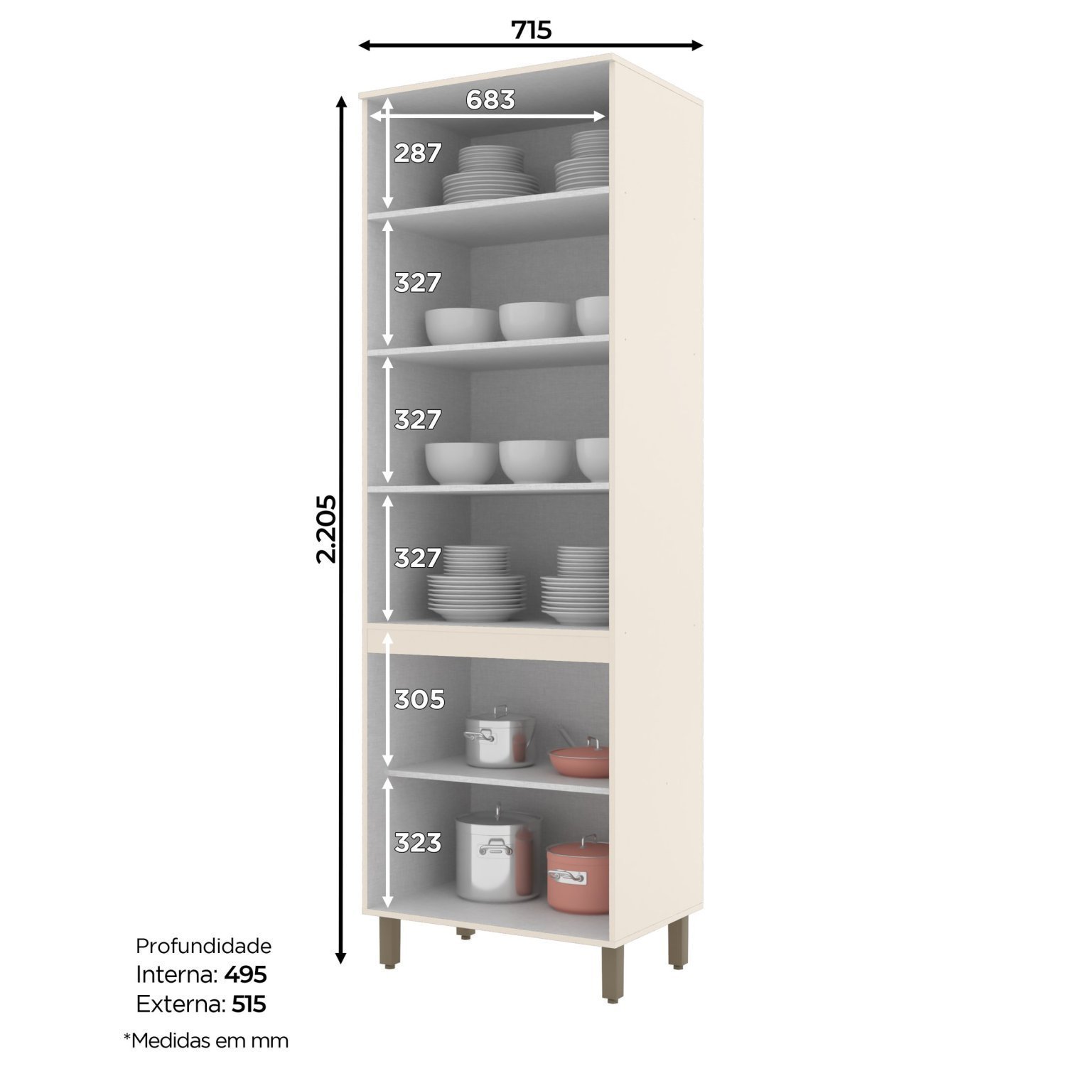 Cristaleira 4 Portas 71,5cm 100% MDF Aurora - 3