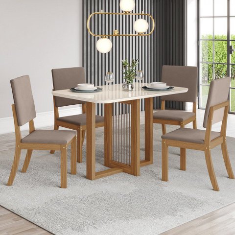 Conjunto de Mesa 4 Cadeiras Tampo de Vidro Natali Henn 120cm