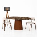 Ver imagem 3 de Mesa de Jantar Cone Oblongo 244x137 Cm Tampo Mármore Marrom Imperial Base Nogueira