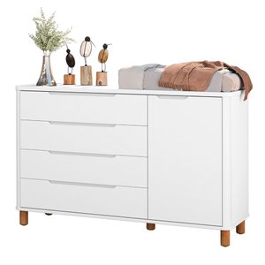 Cômoda Boom 4 Gavetas e 1 Porta com Pés Nordic Mel - Branco Abra Cadabra