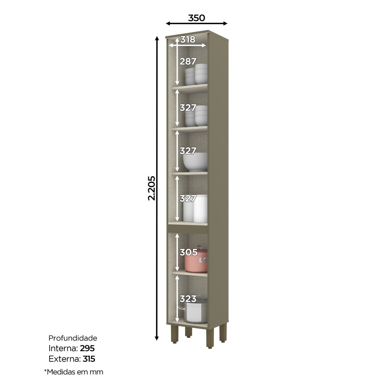 Paneleiro 2 Portas 35cm 100% MDF Aurora - 4