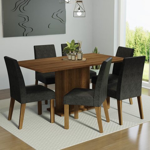 Conjunto Sala de Jantar Mesa Tampo de Madeira 6 Cadeiras Rustic/oxford Renata Madesa