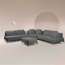 Ver imagem 1 de Sofá Modulado Sala de Estar 455cm Marino de Canto Pés de Ferro com Almofadas Linho Chumbo G92 - Gran