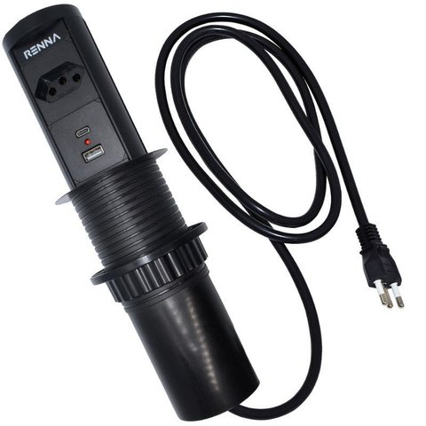 Torre Tomada Automática Indução Wireless 1 T + 2 Usb Preta