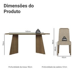 Conjunto Sala de Jantar Tampo de Vidro 4 Cadeiras Rustic/crema/imperial Braga Madesa - 3