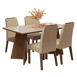 Conjunto Sala de Jantar Tampo de Vidro 4 Cadeiras Rustic/crema/imperial Braga Madesa - 2