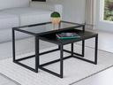 Ver imagem 1 de Conjunto Mesa de Centro Industrial 84cm e 80cm Aço Preto Duo Vidro Don Castro Decor Preto
