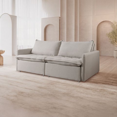 Sofá Cama 2 Lugares Retrátil 200cm Linho Califórnia Zurc Decor Cinza Claro