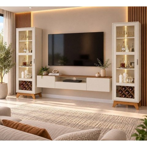 Conjunto Sala de Estar Painel David e Cristaleira Mirage