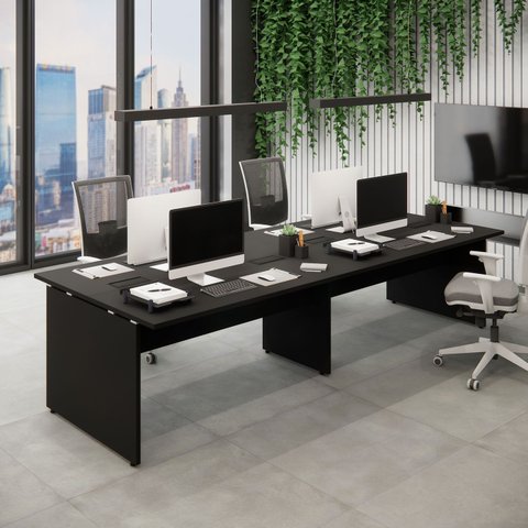 Mesa de Escritório Plataforma para 4 Pessoas 3,00m Pre F5 Cor:preto