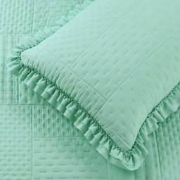 Kit Cobre Leito Colcha Casa Scarpa Maison King C/ Babado Percal 300 Fios 3 Peças - Verde Menta - 4