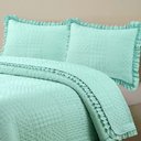 Ver imagem 3 de Kit Cobre Leito Colcha Casa Scarpa Maison King C/ Babado Percal 300 Fios 3 Peças - Verde Menta