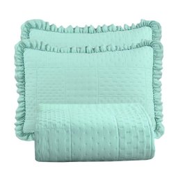Kit Cobre Leito Colcha Casa Scarpa Maison King C/ Babado Percal 300 Fios 3 Peças - Verde Menta - 1