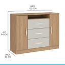 Ver imagem 3 de Cômoda Grande para Quarto Casal 122x94 Cm 3 Gv 2 Pts MDP Carvalho Champanhe 1023