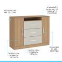 Ver imagem 2 de Cômoda Grande para Quarto Casal 122x94 Cm 3 Gv 2 Pts MDP Carvalho Champanhe 1023