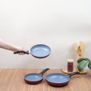 Ver imagem 4 de Jogo de frigideiras antiaderente cerâmica 3 peças vermelha - Oikos