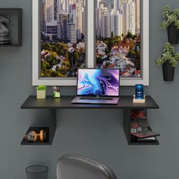 Mesa Escritório Suspensa Escrivaninha Computador 90x42cm Com Prateleiras - 5