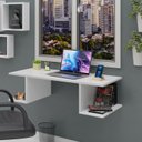 Ver imagem 1 de Mesa Escritório Suspensa Escrivaninha Computador com Prateleiras 90cm Branco
