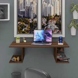 Mesa Escritório Suspensa Escrivaninha Computador 90x42cm Com Prateleiras - 5