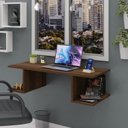 Ver imagem 1 de Mesa Escritório Suspensa Escrivaninha Computador com Prateleiras 90cm Nogal Marrom