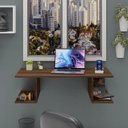 Ver imagem 5 de Mesa Escritório Suspensa Escrivaninha Computador com Prateleiras 90cm Nogal Marrom