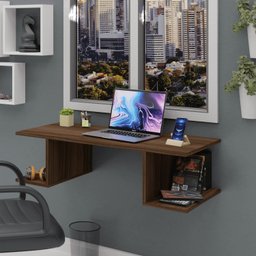 Mesa Escritório Suspensa Escrivaninha Computador 90x42cm Com Prateleiras - 1