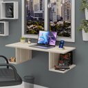 Ver imagem 1 de Mesa Escritório Suspensa Escrivaninha Computador 90x42cm Com Prateleiras