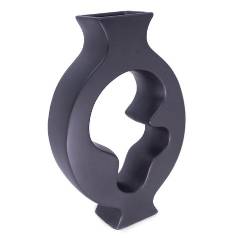 Vaso Decorativo Cerâmica Vazado para Centro Mesa Preto 29 Cm F04 - D’Rossi