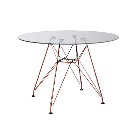 Mesa Eiffel Redonda 90cm Tampo de Vidro com Base de Ferro Cobre - Cor: Branca