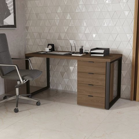 Escrivaninha Mesa Escritório Diretor com Gaveteiro Office 4 Gavetas 150cm Carvalho E Munique