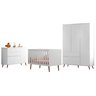 Quarto de Bebê Completo 3 Peças Berço Minicama 2 em 1, Cômoda e Guarda-Roupa Retrô 100% MDF Melinda Branco - 2