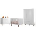 Ver imagem 2 de Quarto de Bebê Completo 3 Peças Berço Minicama 2 em 1, Cômoda e Guarda-Roupa Retrô 100% MDF Melinda Branco