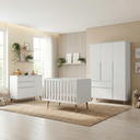 Ver imagem 1 de Quarto de Bebê Completo 3 Peças Berço Minicama 2 em 1, Cômoda e Guarda-Roupa Retrô 100% MDF Melinda