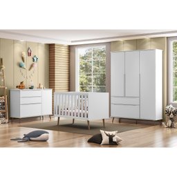 Quarto Para Bebê Completo Melinda com Roupeiro Cômoda e Berço  - 1