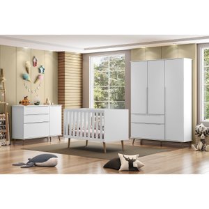 Quarto Para Bebê Completo Melinda com Roupeiro Cômoda e Berço 