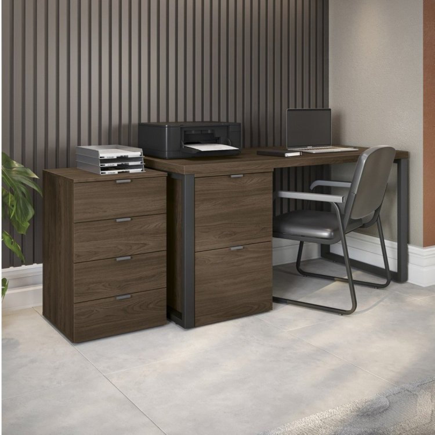 Mesa para Escritório Secretária 120cm com 2 Gaveteiros Office - 1