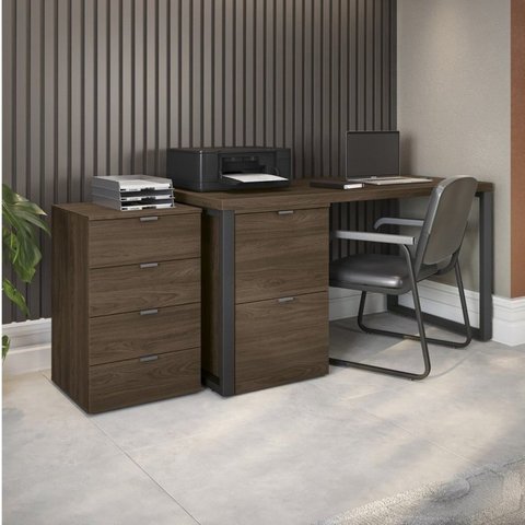 Escrivaninha Mesa Escritório Secretária com 2 Gaveteiros Office Carvalho e Munique Marrom