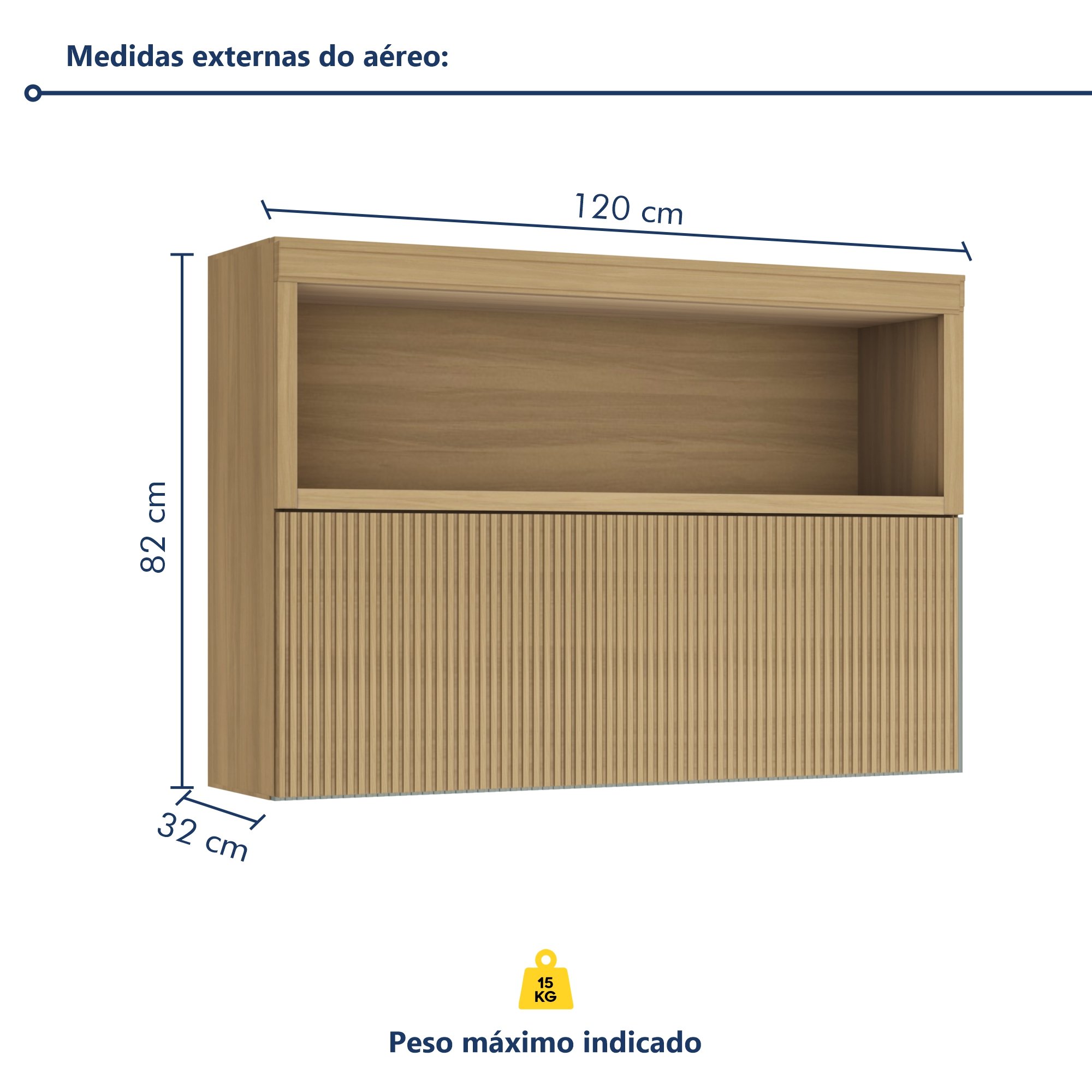 Armário Aéreo 1 Porta Bascula Ripado Marquesa 120Cm  100% Mdf - 6