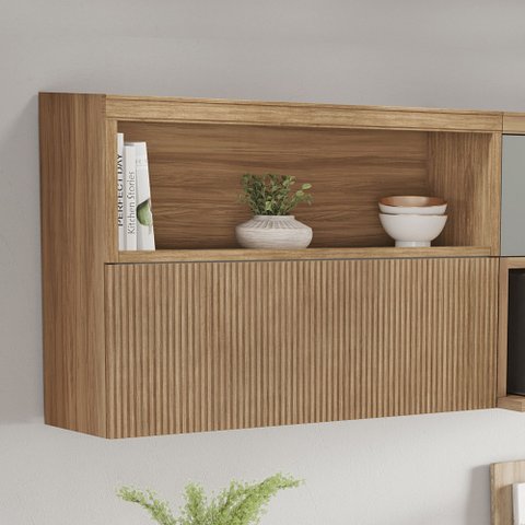 Armário Aéreo 1 Porta Báscula Ripado Marquesa 120cm 100% MDF Marrom/Nature