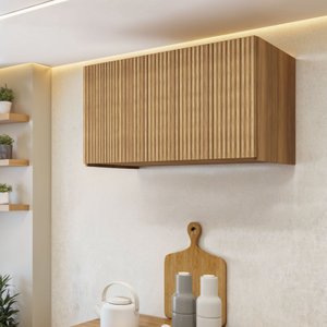 Armário Aéreo Geladeira 1 Porta Basculante 80Cm Ripado 100% Mdf Rainha