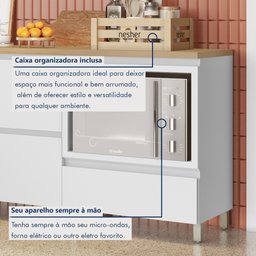 Balcão Forno 1 Gaveta Com Caixa Organizadora 70Cm  100% Mdf Rainha - 3