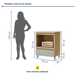 Balcão Forno 1 Gaveta Com Caixa Organizadora 70Cm  100% Mdf Rainha - 6