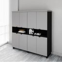 Ver imagem 1 de Armário Estante para Escritório com 8 Portas de Abrir e 2 Nichos F5 Office Cinza/Sagrado com Preto