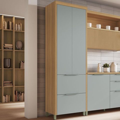 Paneleiro 2 Portas 2 Gavetas Marquesa 70cm 100% MDF Marrom/Nature/Verde