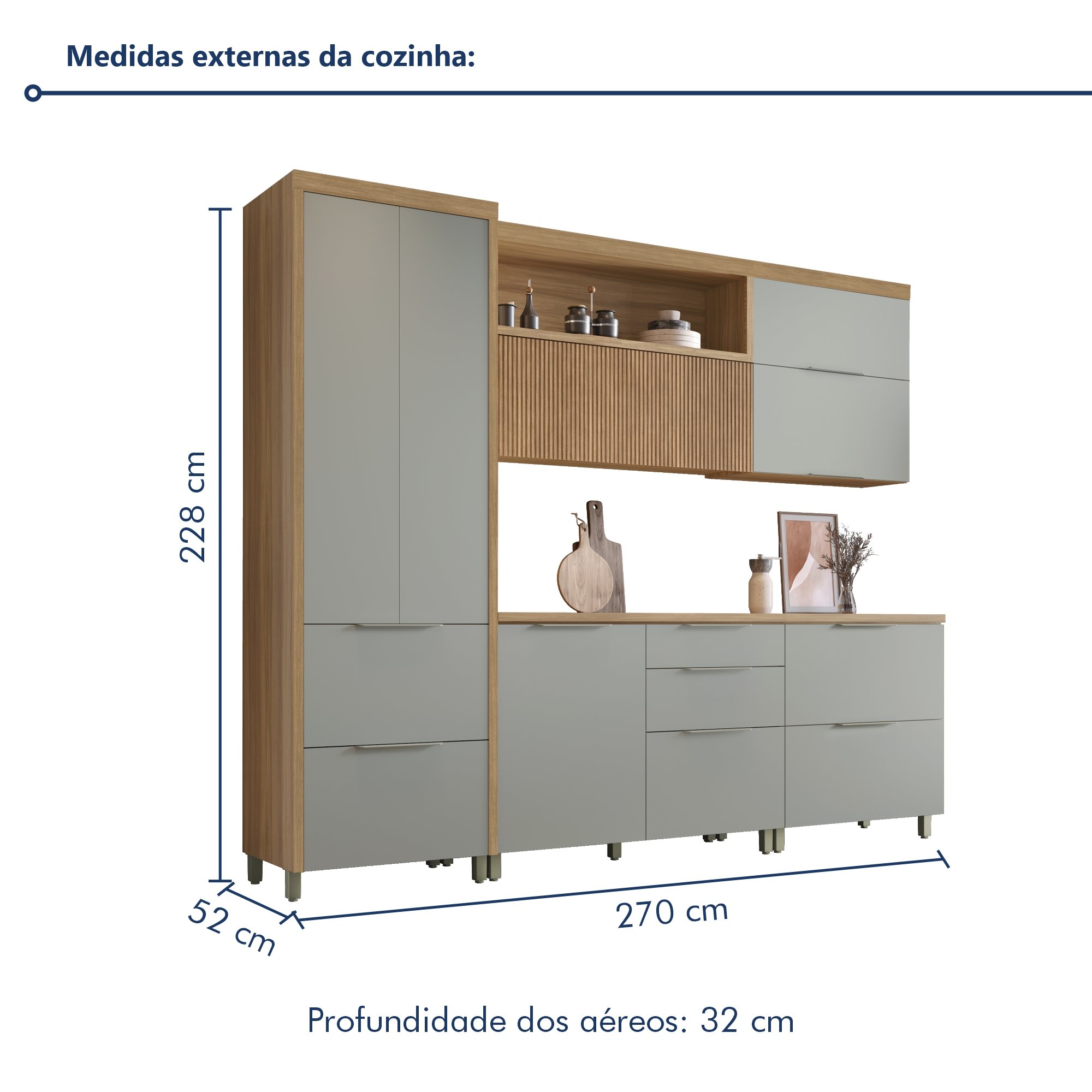 Cozinha 5 Peças 7 Portas 6 Gavetas Ripado Marquesa  100% Mdf - 20